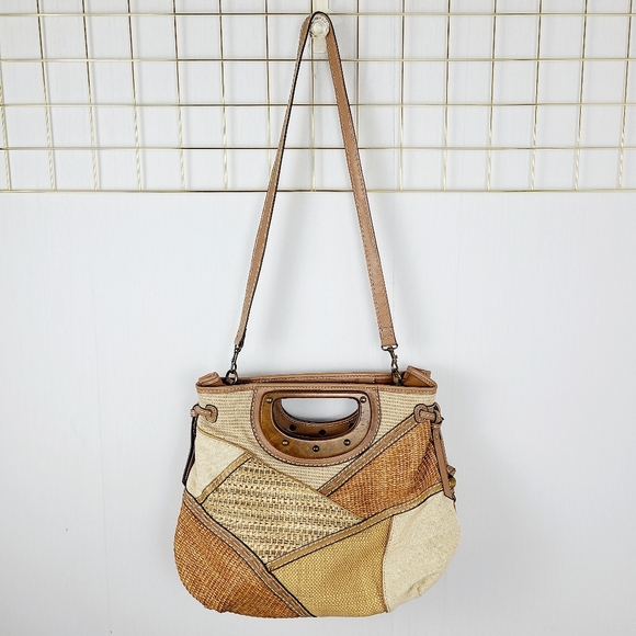 Fossil Patchwork Stitch Large Brown Clutch Crossbody Bag - Picture 2 of 13